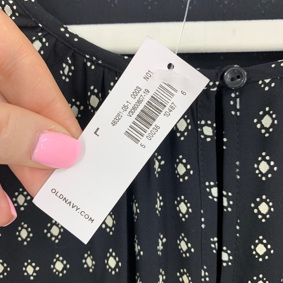 Old Navy Long Sleeve Waisted Black Printed Dress Sz L - Picture 6 of 10